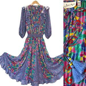 Vintage 80s Jaymee Papell Dress Size S Confetti Dance Festival Vibrant Cruise